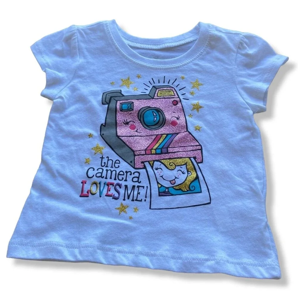 The Children's Place Girls Top Size 9-12‎ Months Camera Loves Tee Glitter White